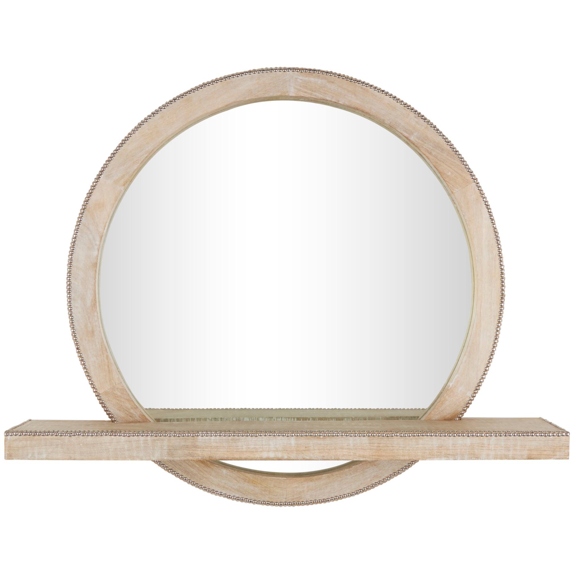 36" Light Brown Wall Mirror with Silver Beaded Outline